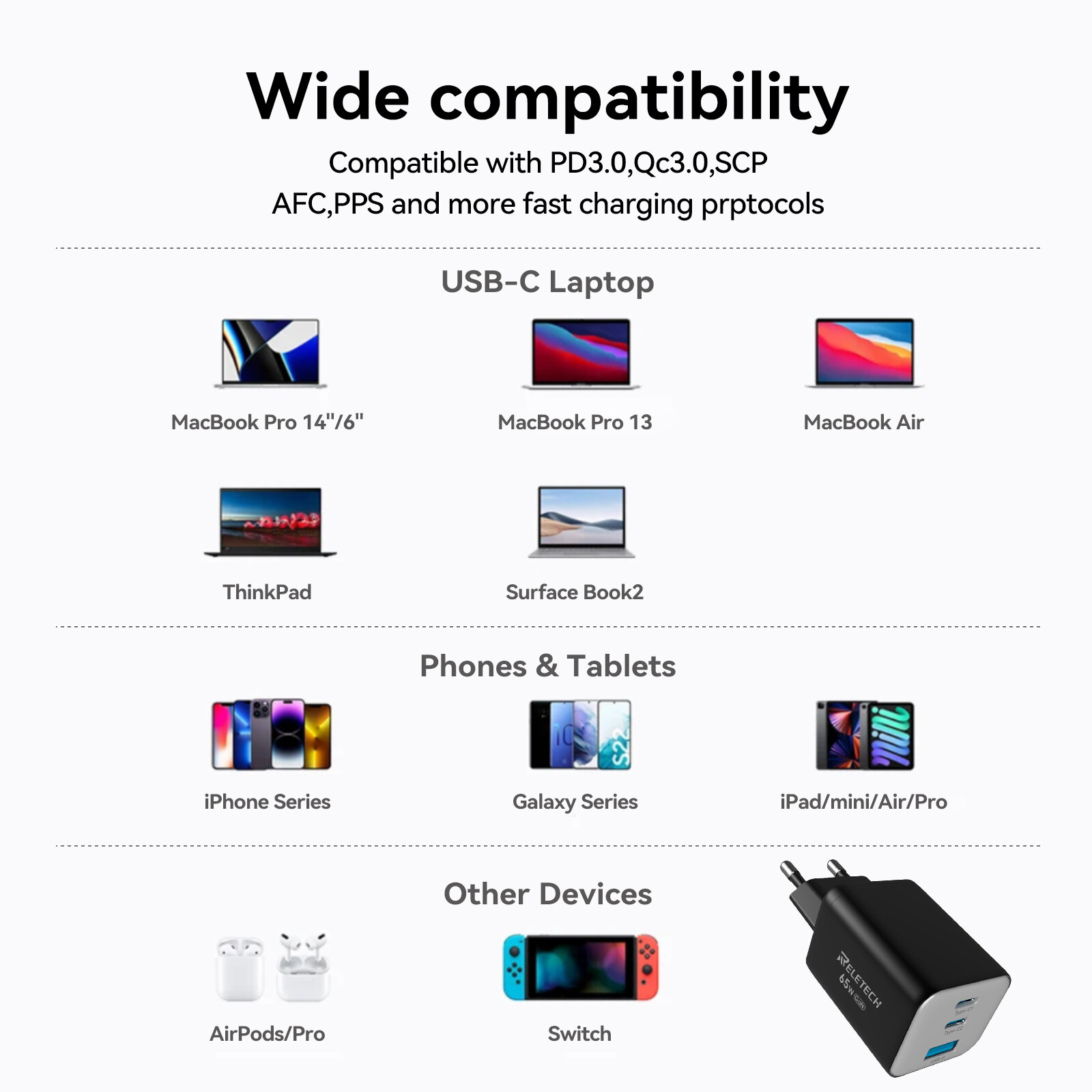 Reletech USB C зарядное устройство: мощный и компактный зарядный адаптер фото 6