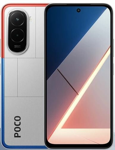 Смартфон Xiaomi Poco M7 в стильном серебристом цвете сочетает современный дизайн и мощные возможности