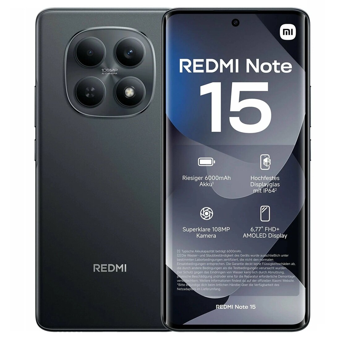 Смартфон Xiaomi REDMI Note 15 8GB+256GB Black Ростест, экран 6.77" AMOLED 120 Гц
