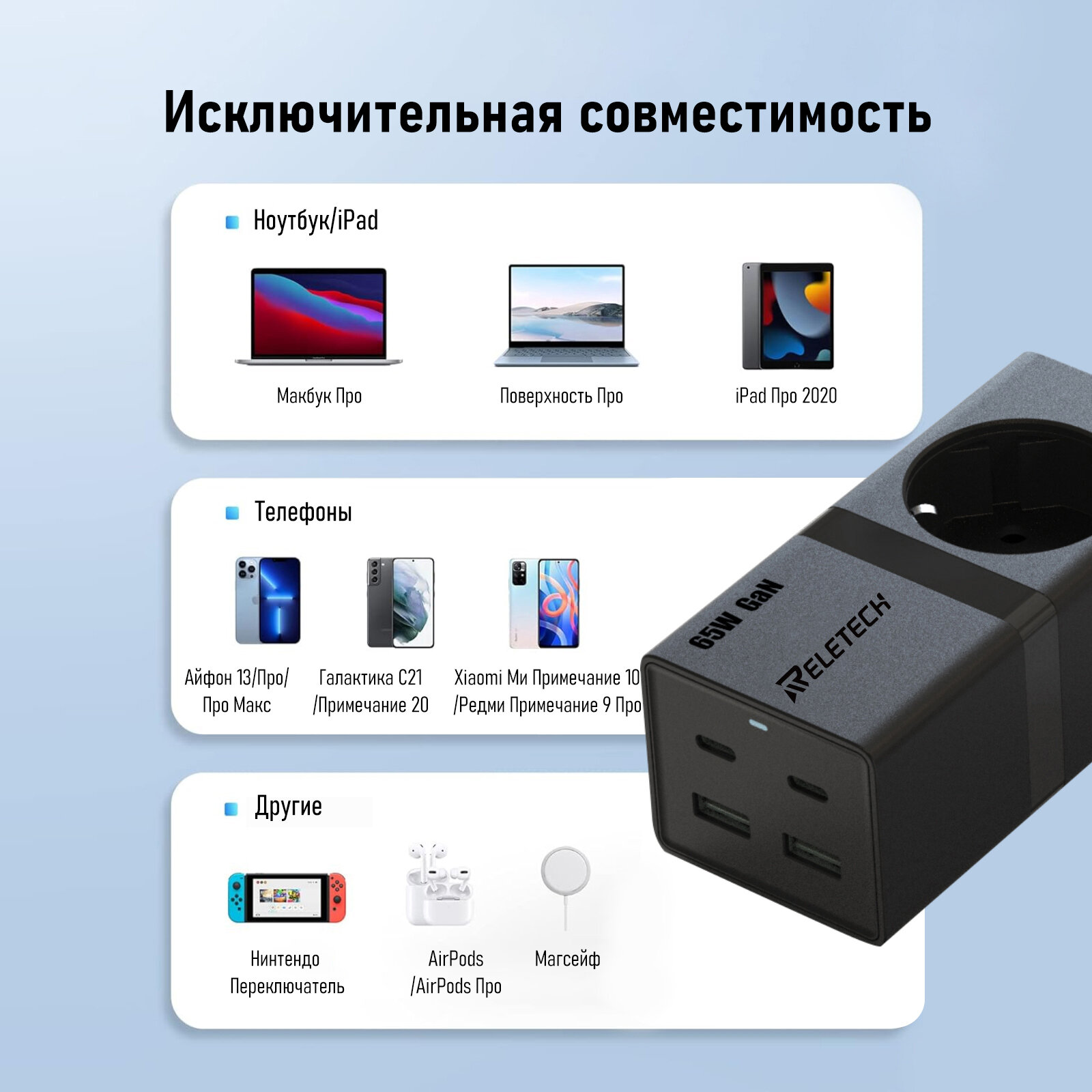 Reletech GaN 65 Вт Настольное зарядное устройство: быстрая и эффективная зарядка фото 10