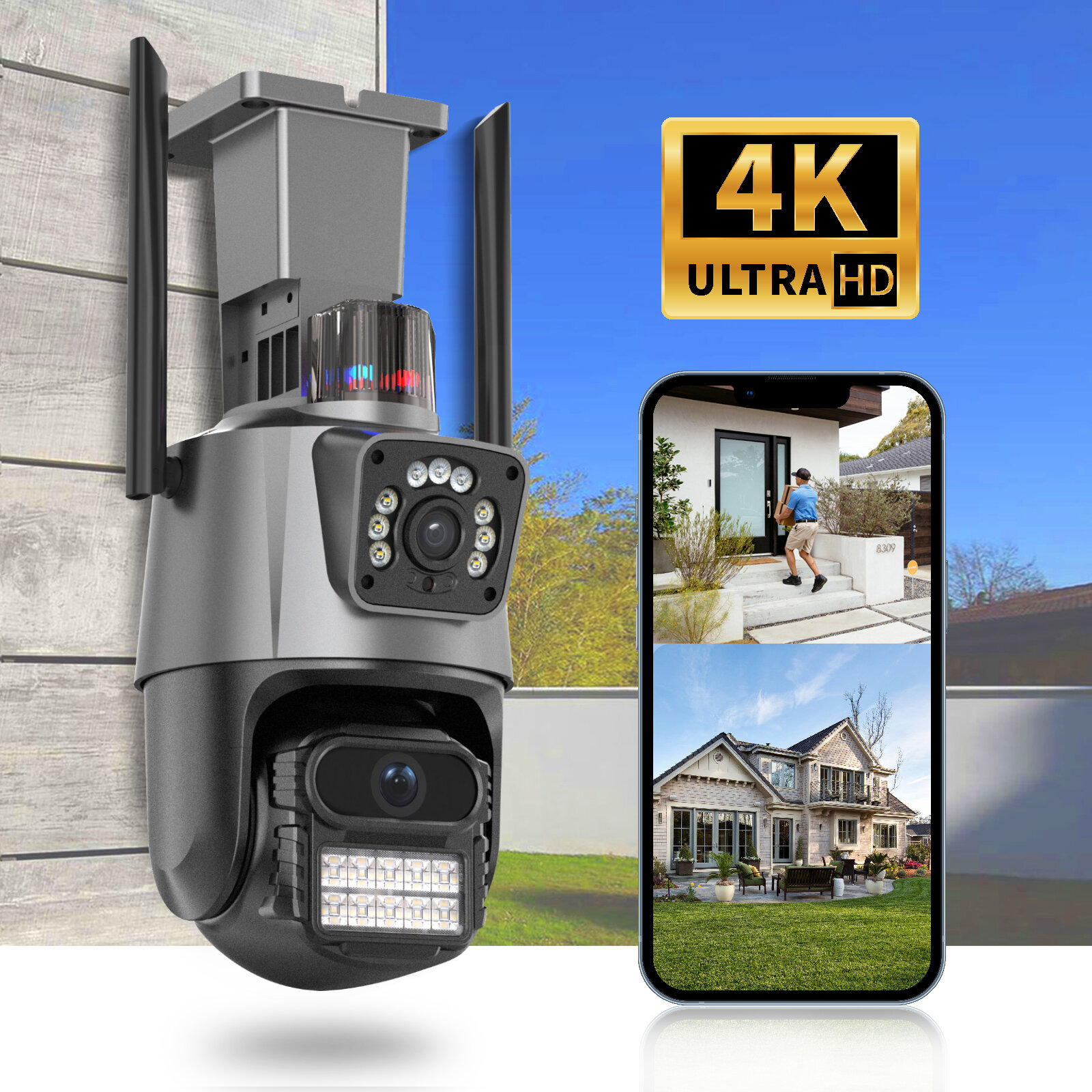4K IP Камера видеонаблюдения уличная Wi-Fi PTZ 8MP цветная ночь AI